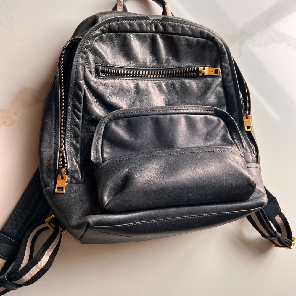 Men's Luxury Black Leather Backpack with Gold Hardware